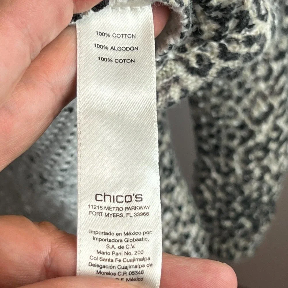 Chico's Loose Knit Leopard‎ Print Hi-Lo Tunic Top SZ 1 (M) Travel Beach Spring